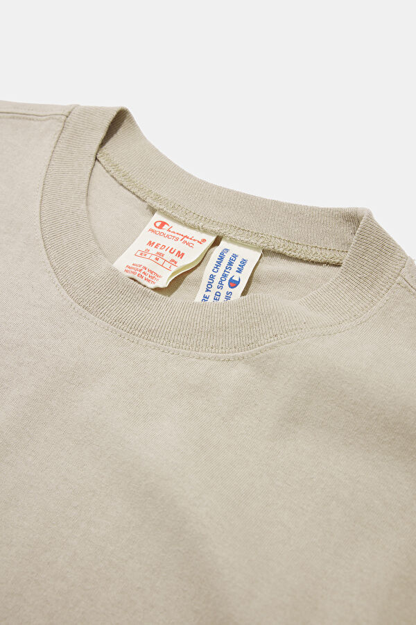 Oversize Bej Bisiklet Yaka Nakışlı T-Shirt 3