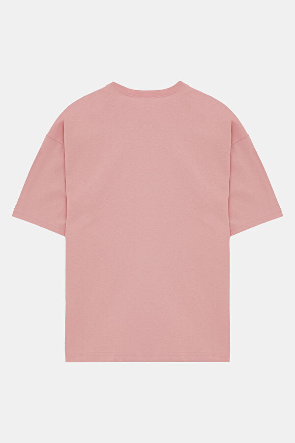 Oversize Açık Pembe Bisiklet Yaka T-Shirt 2