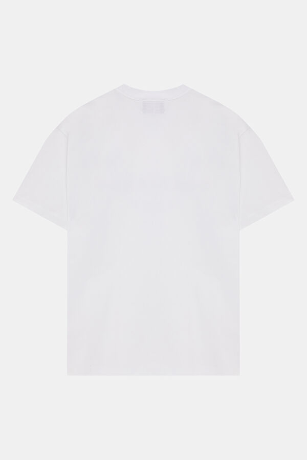Relax Kalıp Beyaz Bisiklet Yaka Baskılı T-Shirt 3