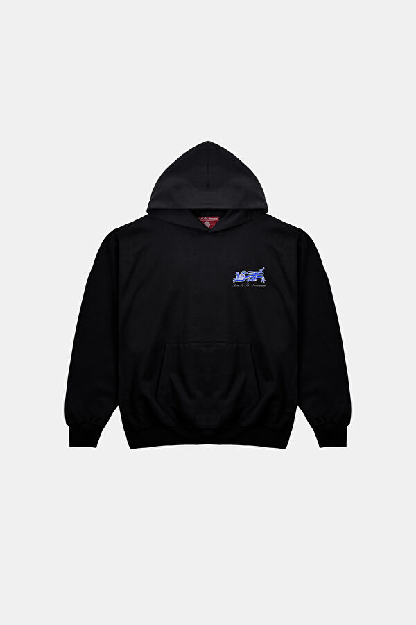 Siyah Relax Kalıp Kapuşonlu Erkek Sweatshirt