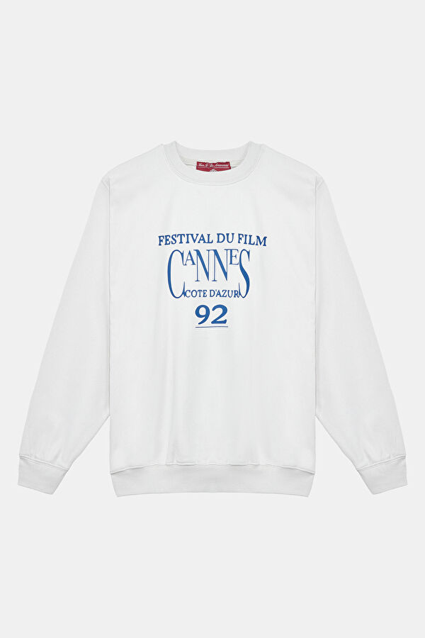 Ekru Relax Kalıp Bisiklet Yaka Sweatshirt