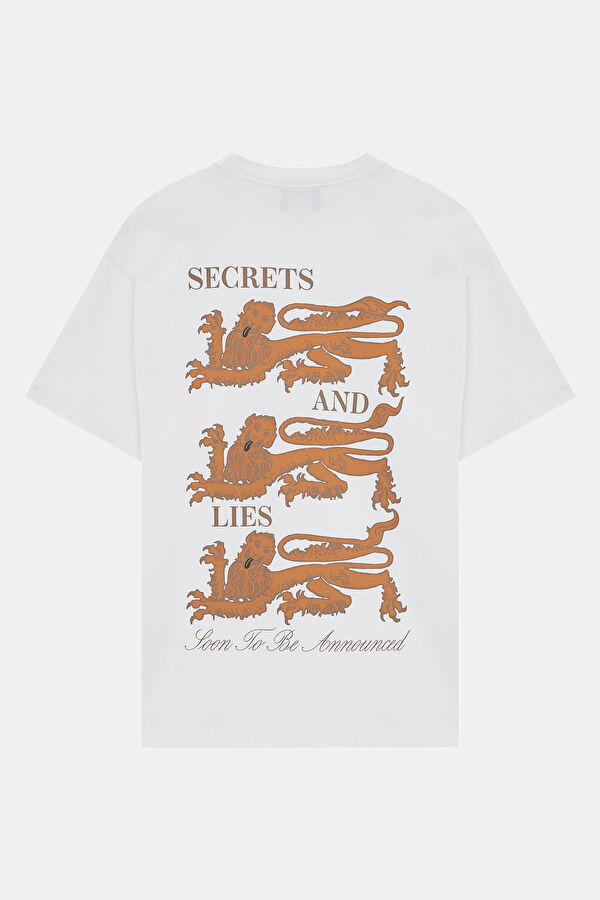Relax Kalıp Beyaz Bisiklet Yaka Baskılı T-Shirt 2