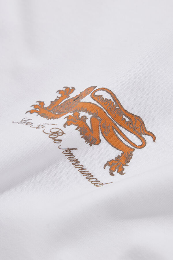 Relax Kalıp Beyaz Bisiklet Yaka Baskılı T-Shirt 4
