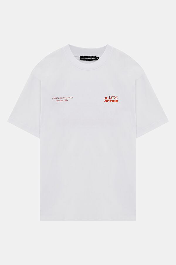 Relax Kalıp Beyaz Bisiklet Yaka Baskılı T-Shirt