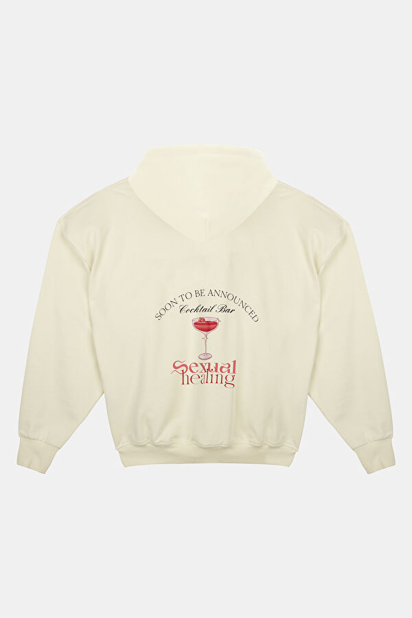 Ekru Relax Kalıp Kapuşonlu Sweatshirt 2