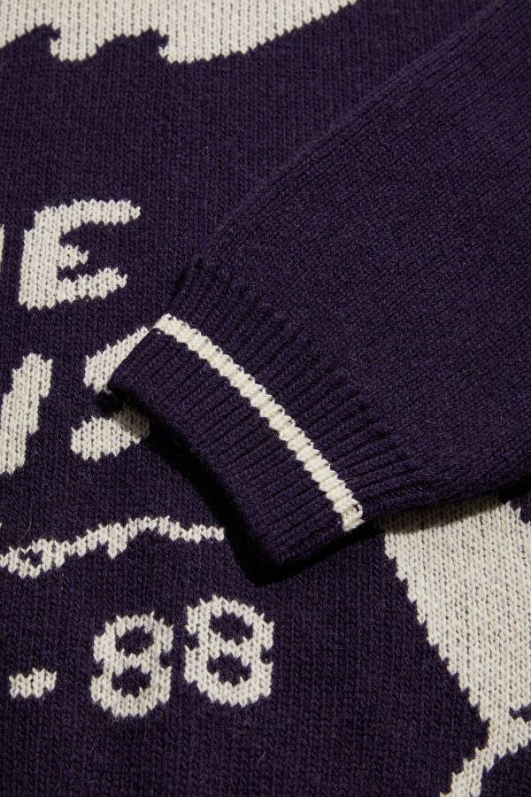 Navy Blue Patterned Wool Knit Men's Sweater 4