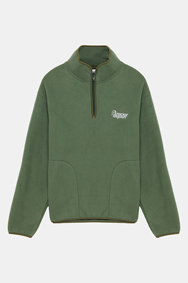 Haki Dik Yaka Erkek Sweatshirt