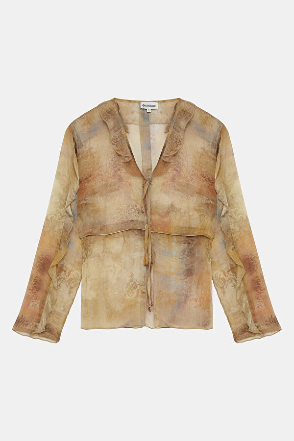 Colorful Patterned Long-Sleeved Women's Blouse
