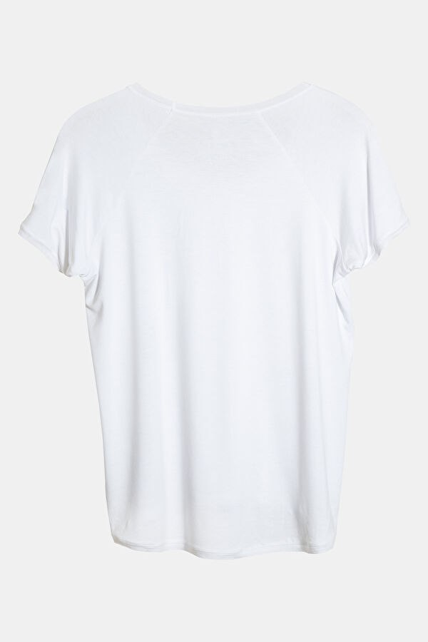 Relax Kalıp Beyaz V Yaka T-Shirt 2