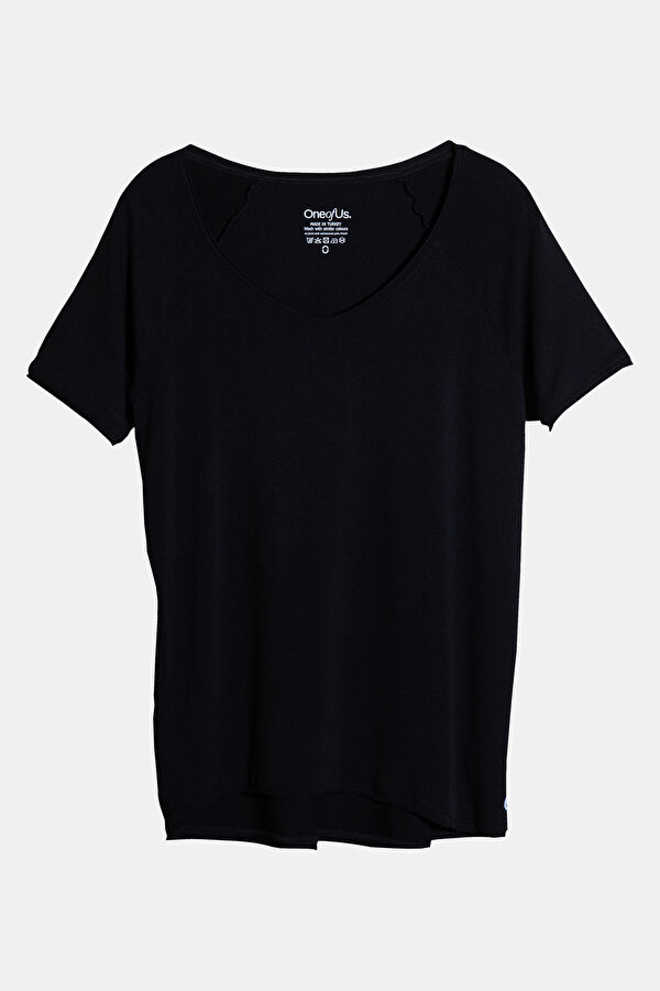 Relax Kalıp Siyah V Yaka Kadın T-Shirt