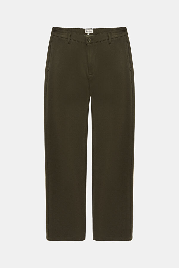 Khaki Straight Leg Viscose Men's Trousers