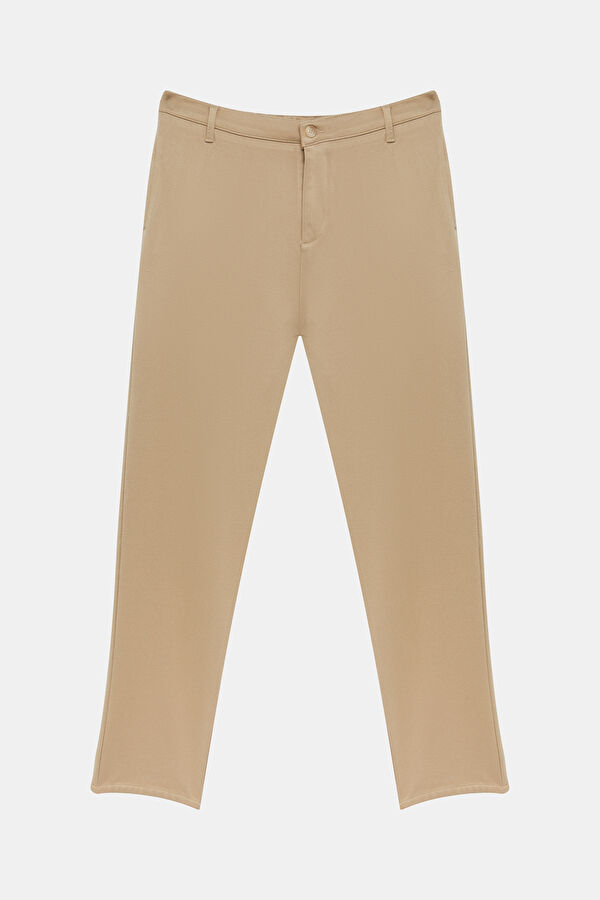 Beige Straight Leg Viscose Men's Trousers 3
