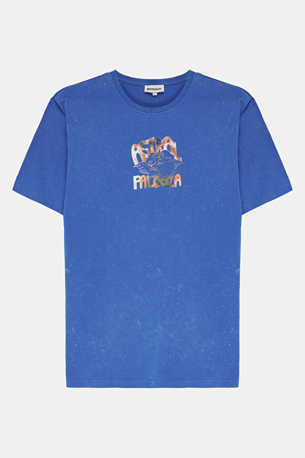 Blue Crew Neck Printed Men's T-Shirt