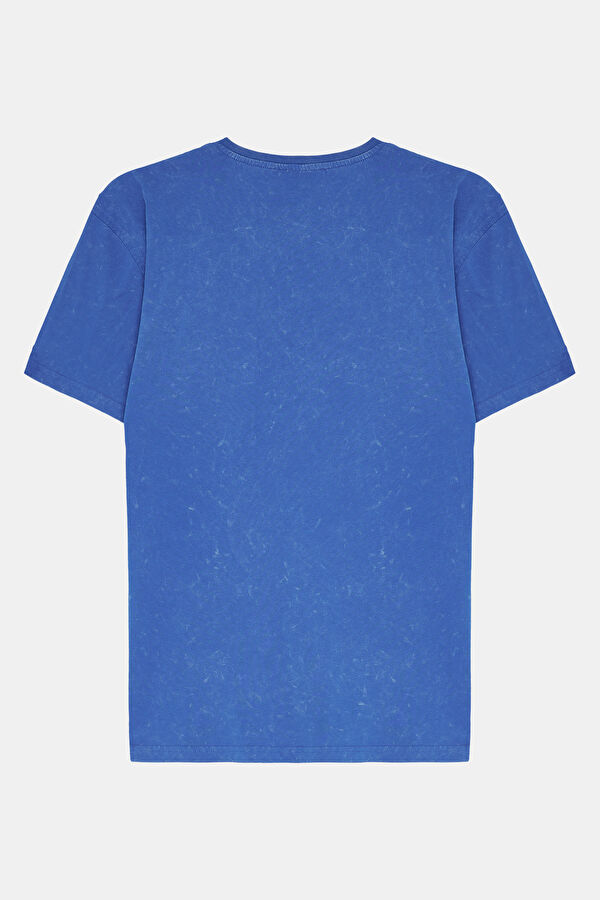 Blue Crew Neck Printed Men's T-Shirt 2