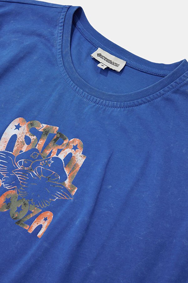 Blue Crew Neck Printed Men's T-Shirt 3