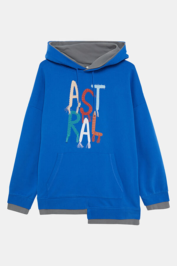 Mavi Kapuşonlu Erkek Sweatshirt