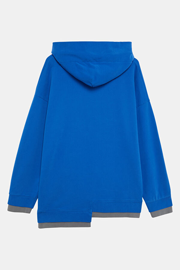Mavi Kapuşonlu Erkek Sweatshirt 2