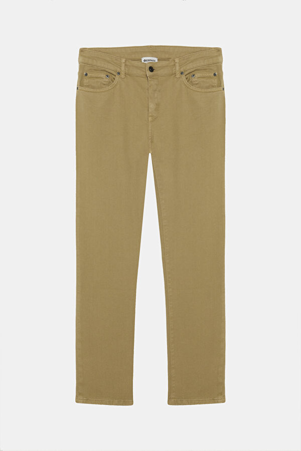 Beige Straight Leg Men's Trousers