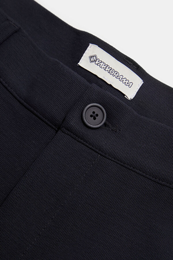 Navy Blue Straight Leg Viscose Men's Trousers 3