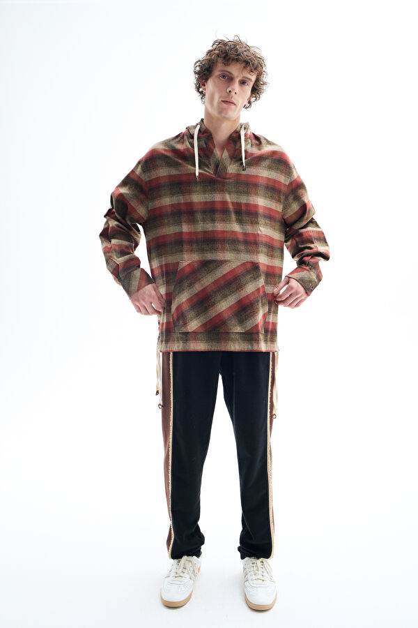 Relax Fit Multicolored Plaid Hooded Men's Shirt