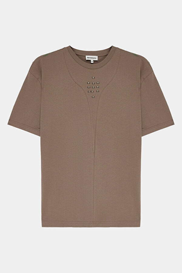 Coffee-colored crew neck men's T-shirt 3