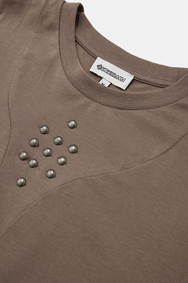 Coffee-colored crew neck men's T-shirt 5