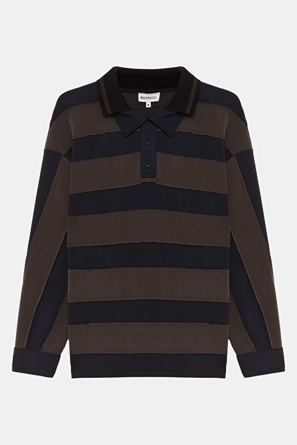 Siyah Polo Yaka Erkek Sweatshirt