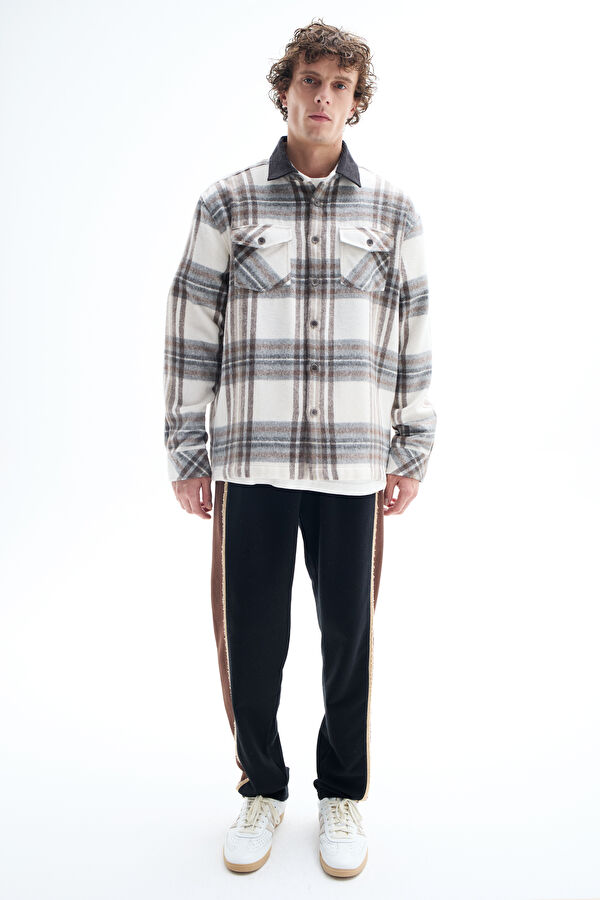 Relax Fit Ecru Plaid Regular Men's Shirt