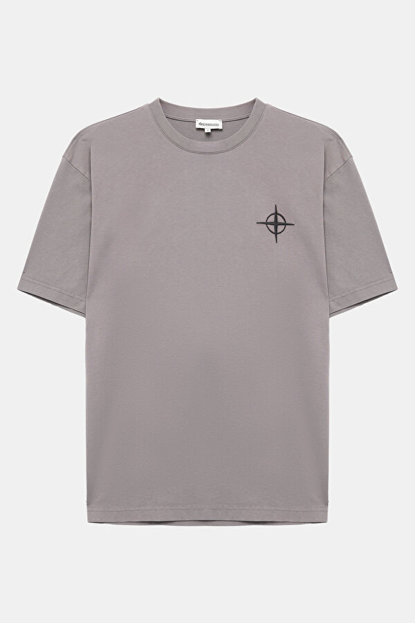 Gray Crew Neck Embroidered T-Shirt