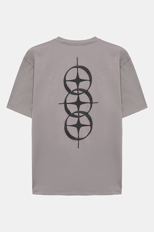 Gray Crew Neck Embroidered T-Shirt 2