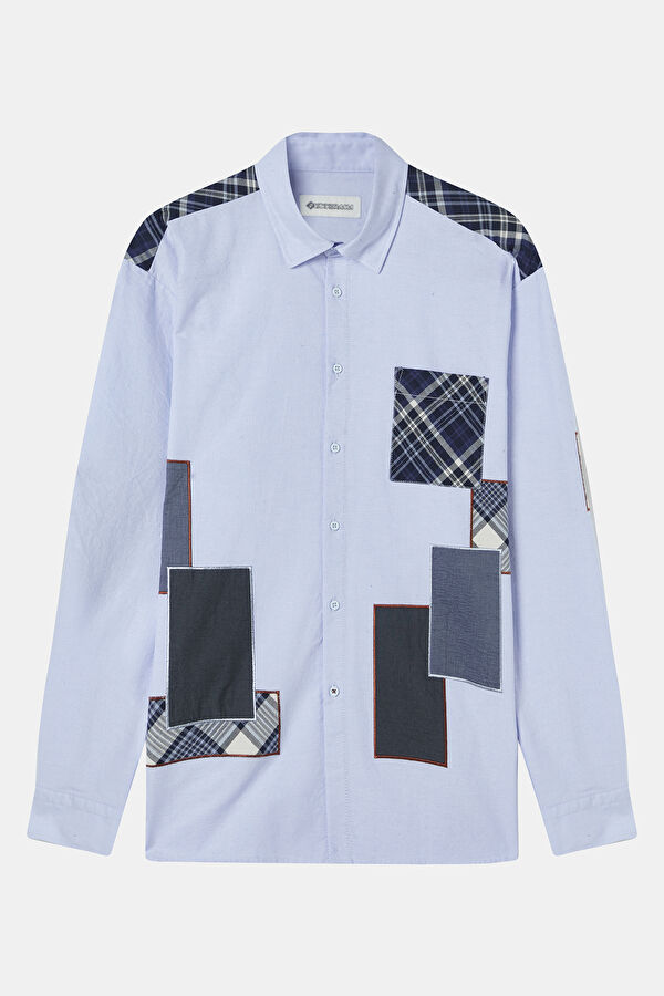 Relax Fit Blue Regular Fit Men's Shirt with Trim Details