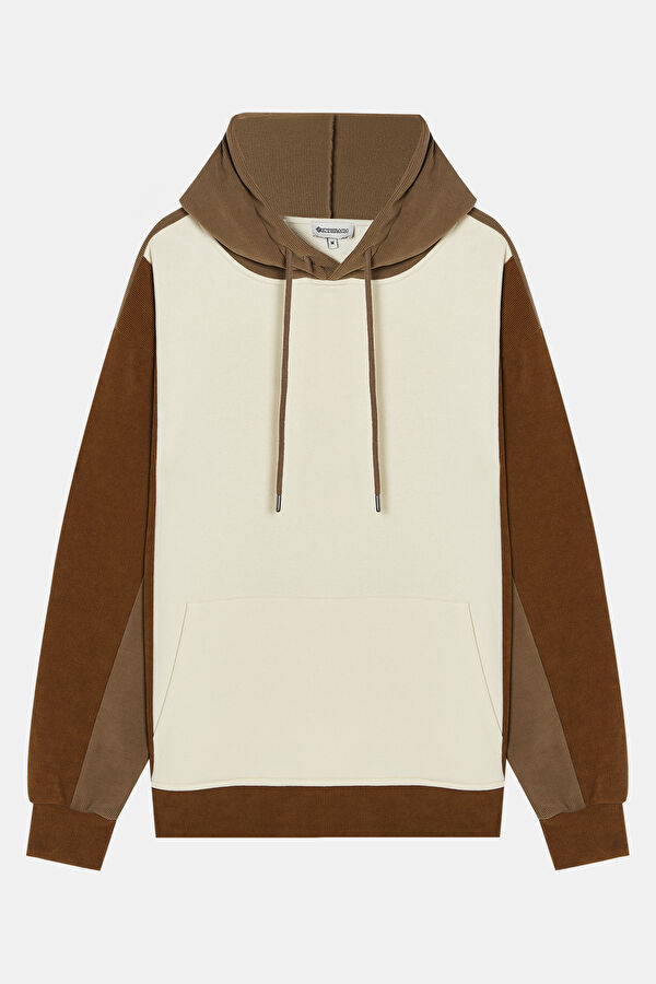 Ekru Kapüşonlu Erkek Sweatshirt 3