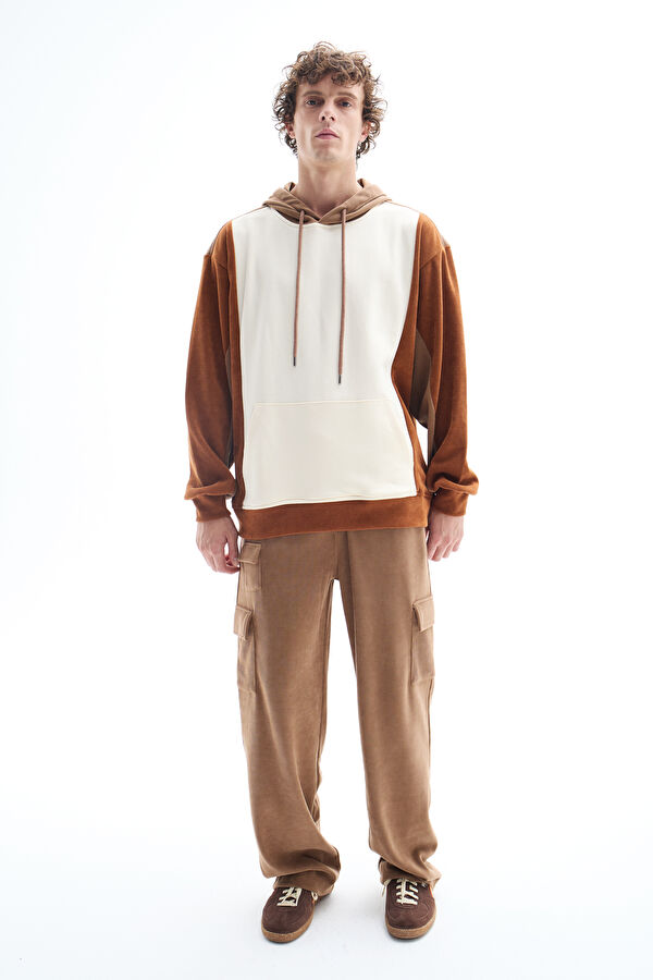 Ekru Kapüşonlu Erkek Sweatshirt