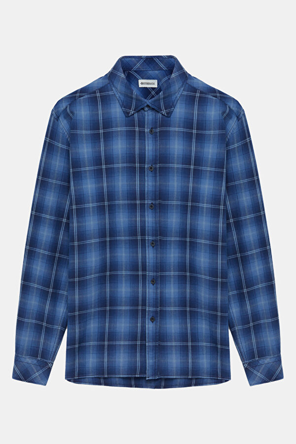 Relax Fit Indigo Plaid Regular Men's Shirt