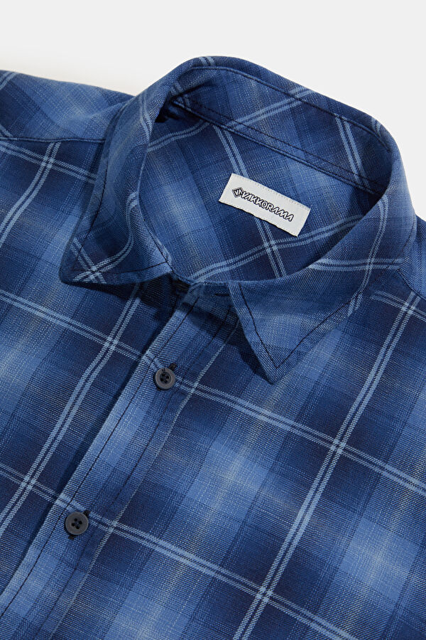 Relax Fit Indigo Plaid Regular Men's Shirt 3