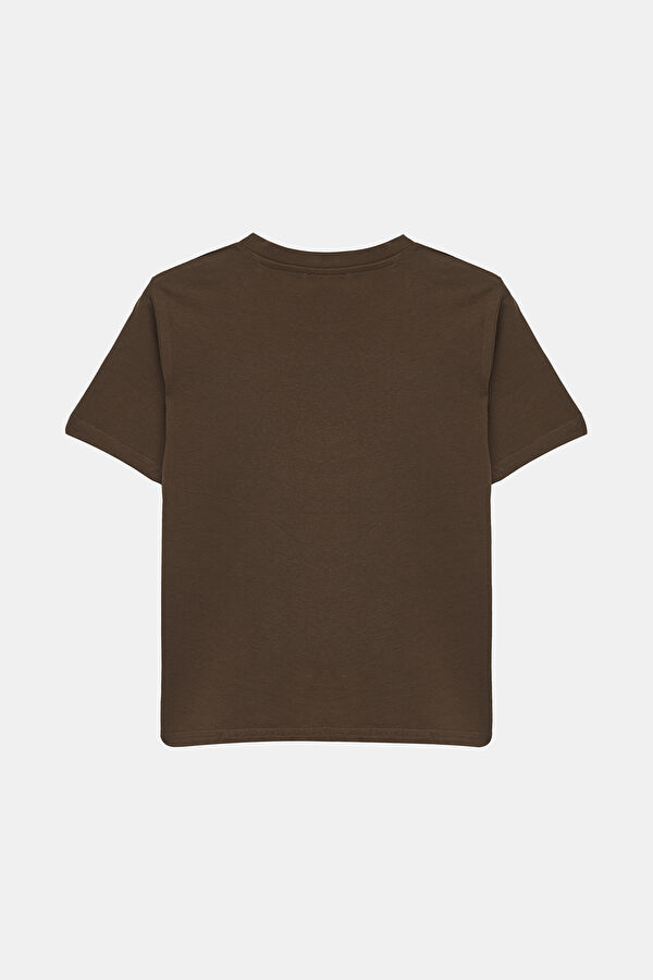 Kahve Bisiklet Yaka Baskılı Kadın T-Shirt 2