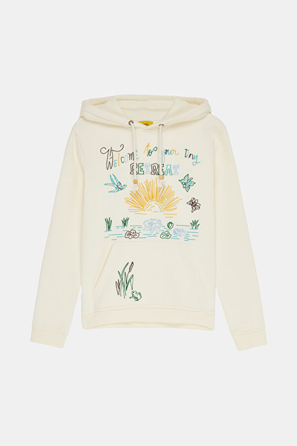 Beyaz Kapuşonlu Kadın Sweatshirt