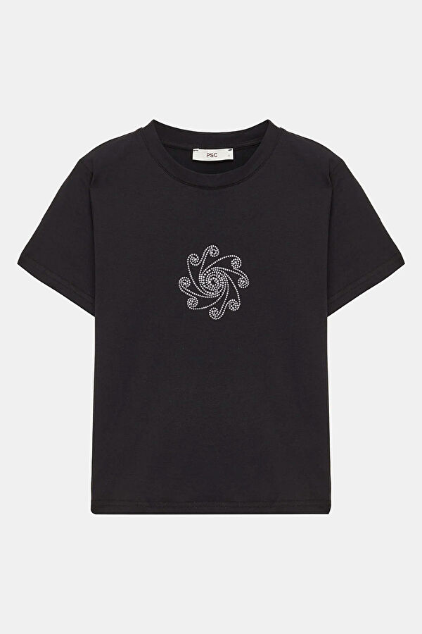Black Crew Neck Printed Women's T-Shirt