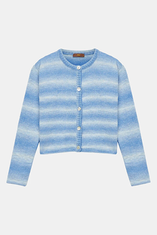 Blue Gradient Pattern Knitted Women's Cardigan