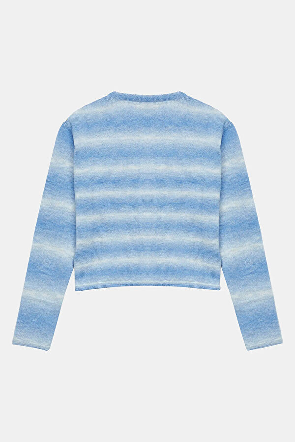 Blue Gradient Pattern Knitted Women's Cardigan 2