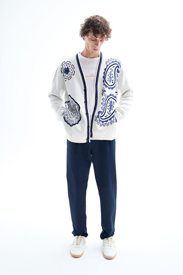 White Knitted Patterned Knitted Cardigan