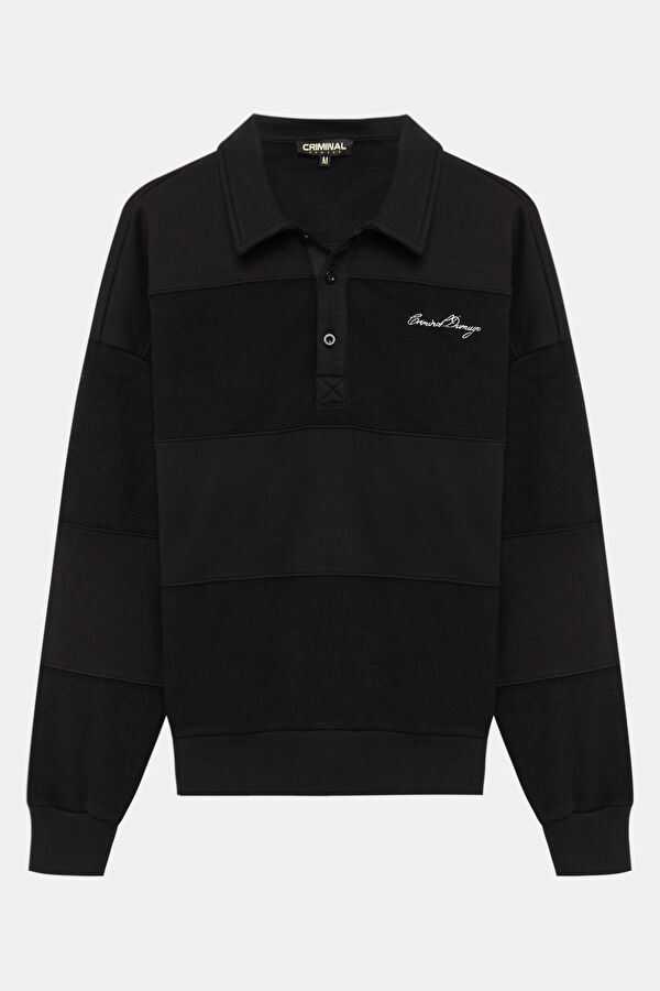 Black Relax Fit Polo Neck Men's Sweatshirt
