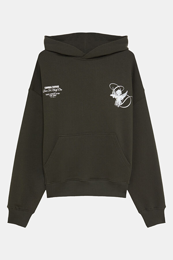 Koyu Yeşil Relax Kalıp Kapüşonlu Erkek Sweatshirt