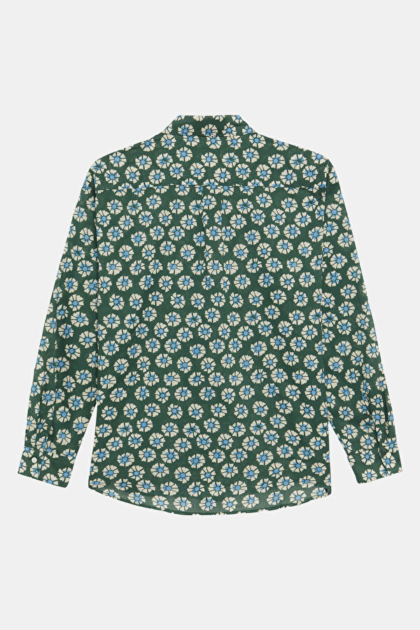 Green Patterned Mandarin Collar Women's Shirt 2