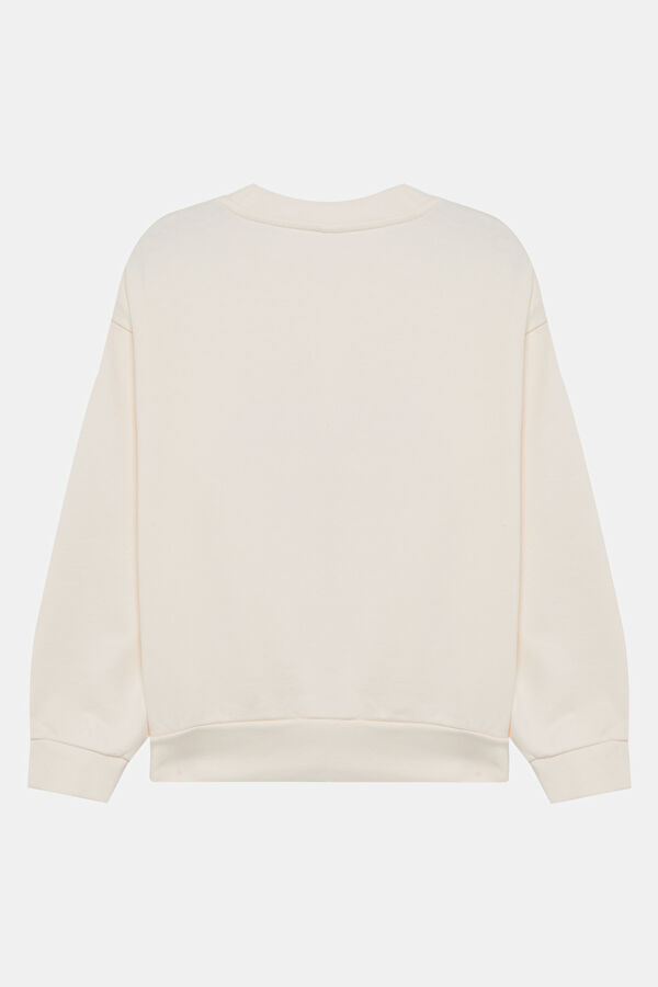 Ekru Relax Kalıp Bisiklet Yaka Sweatshirt 2