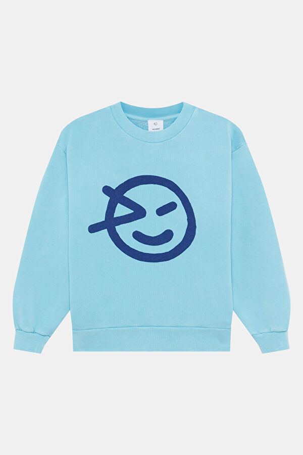 Turkuaz Relax Kalıp Bisiklet Yaka Sweatshirt