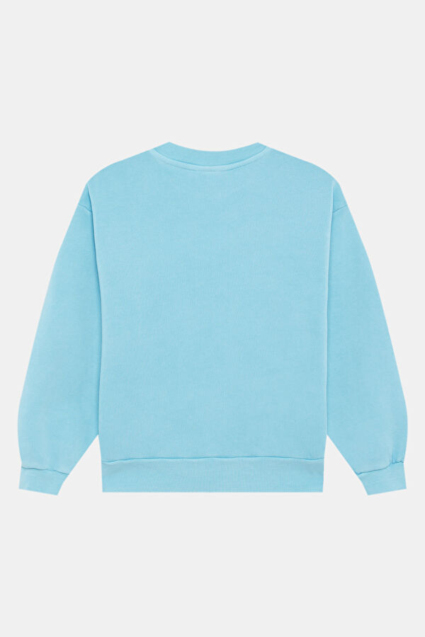 Turkuaz Relax Kalıp Bisiklet Yaka Sweatshirt 2