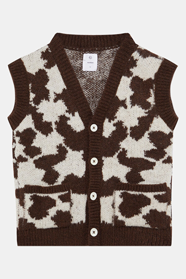Dark Brown Patterned Kids Vest