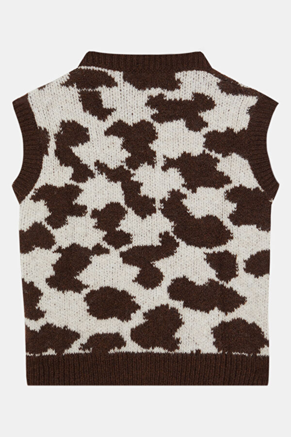 Dark Brown Patterned Kids Vest 2