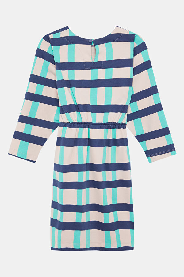 Turquoise Patterned Mini Kids Dress 2